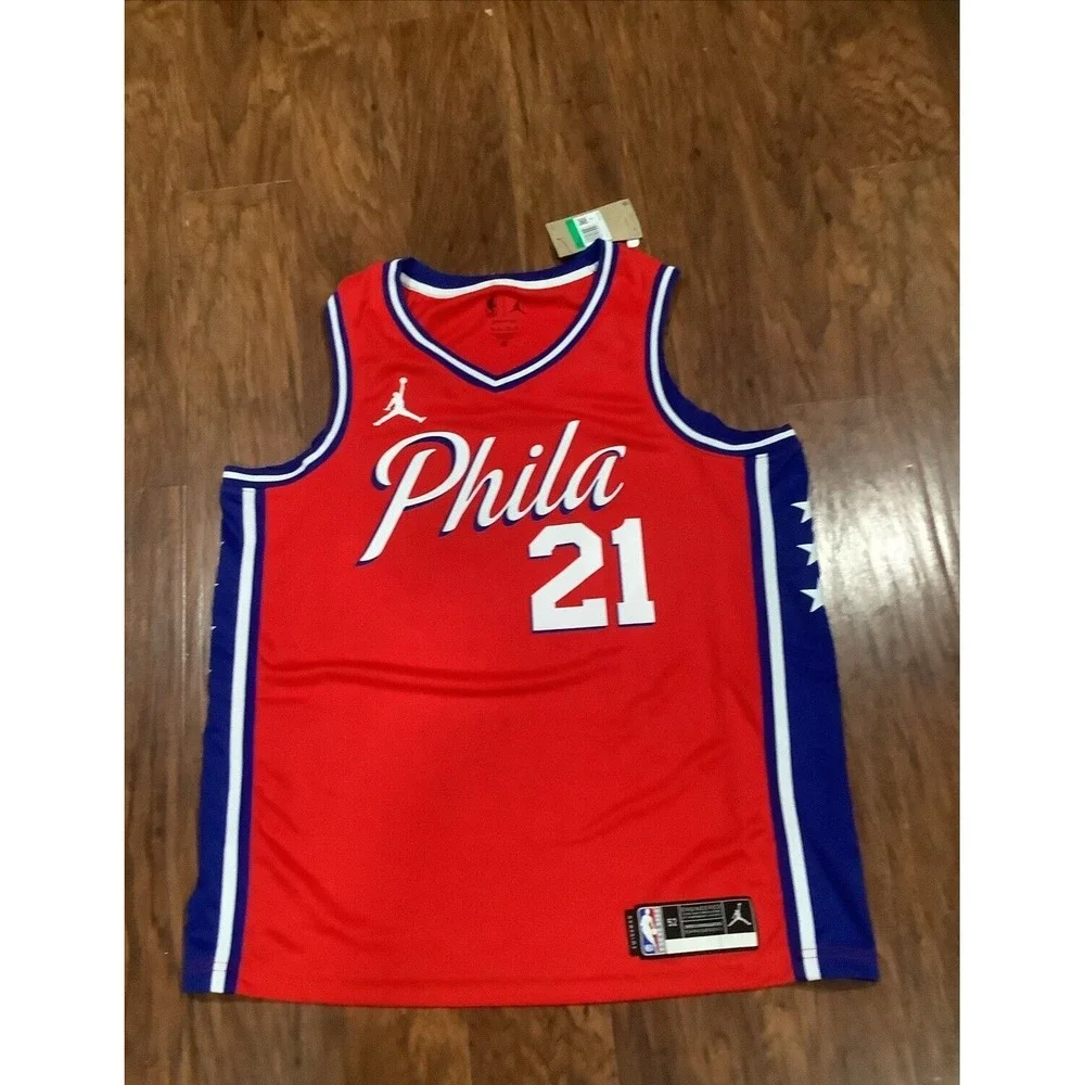 NBA Jordan Brand Philadelphia 76ers Joel Embiid Statement Red Jersey Size 52